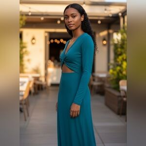 L*Space Women's Hayden Deep Sea Green Ribbed Knit Jersey Midi Dress Bodycon L/12